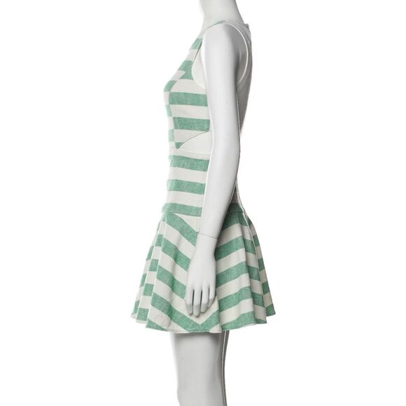 Tibi Green White Ecru Striped Cotton Blend Dress, Size 0 - Picture 3 of 10